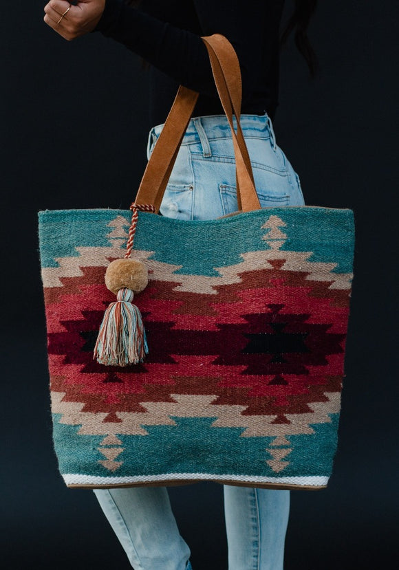 Teal Aztec Tote