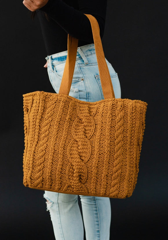 Mustard Cable Knit Tote