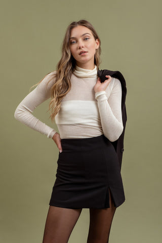Sheer Turtle Neck Knit Top