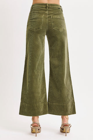 Green wide-leg pants on a white background