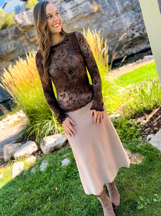 Long Sleeve Floral Mesh Top