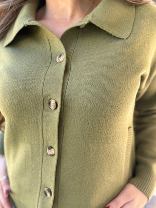 Button Up Polo Collar Cardigan