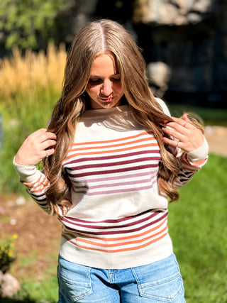 Multi-Stripe Crewneck Knit Sweater