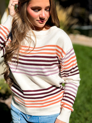Multi-Stripe Crewneck Knit Sweater