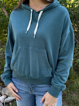 Teal vintage wash pullover hoodie with kangaroo pocket | V-Rae's Boutique