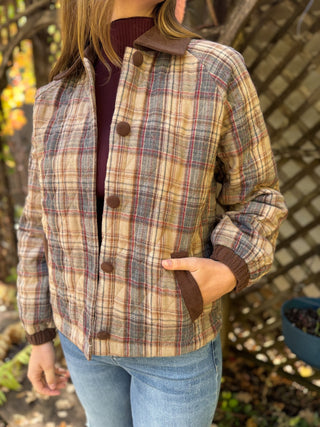 Plaid quilted jacket with side pockets worn with jeans | V-Rae's Boutique