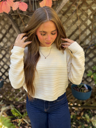 Cream Ribbed Cropped Sweater
