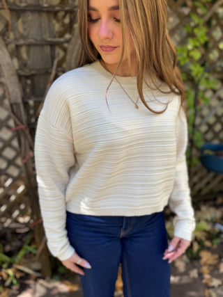 Cream Ribbed Cropped Sweater