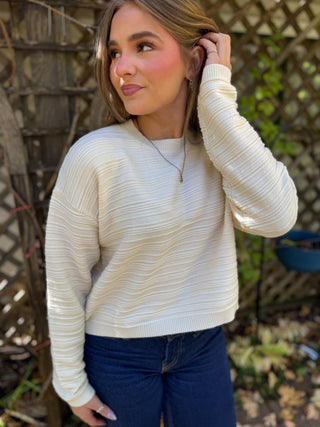 Cream Ribbed Cropped Sweater