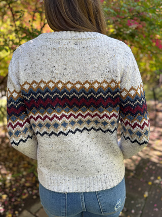 Back view of an oatmeal fair isle chevron knit sweater | V-Rae's Boutique