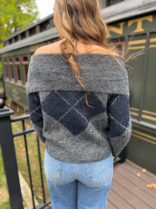 Argyle Off-Shoulder Sweater