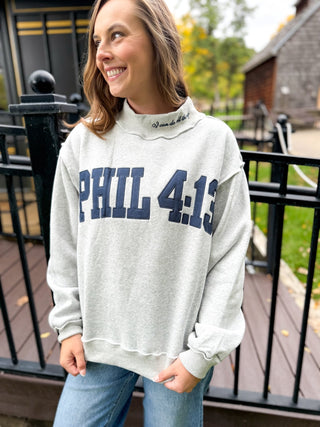 Heather gray Phil 4:13 mock neck sweatshirt | V-Rae's Boutique