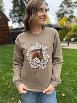 Taupe western horse graphic sweatshirt | V-Rae's Boutique