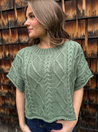 Sage cable knit sweater tee | V-Rae's Boutique