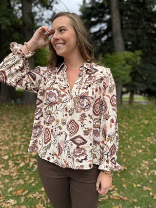 Vintage Floral Button-Down Blouse