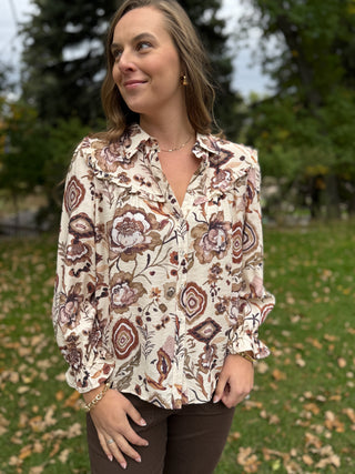 Vintage Floral Button-Down Blouse