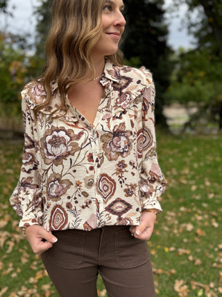 Vintage Floral Button-Down Blouse
