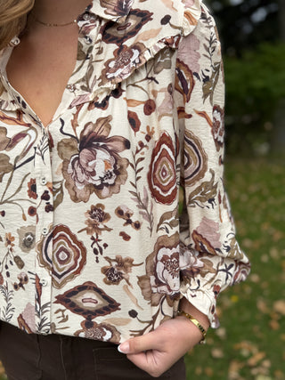 Vintage Floral Button-Down Blouse