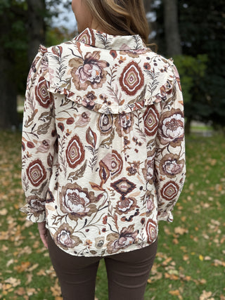 Vintage Floral Button-Down Blouse