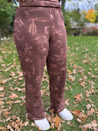 Back view of brown western print lounge pants | V-Rae's Boutique