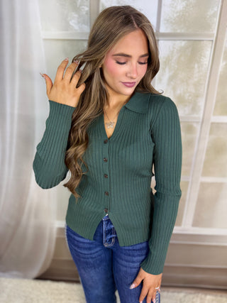 Ribbed Collared Cardigan