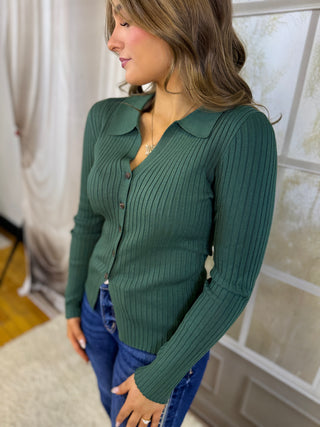 Ribbed Collared Cardigan
