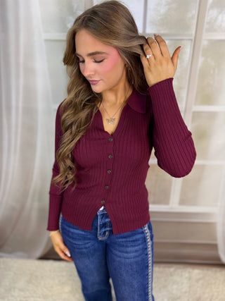 Ribbed Collared Cardigan