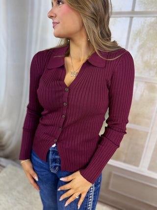 Ribbed Collared Cardigan