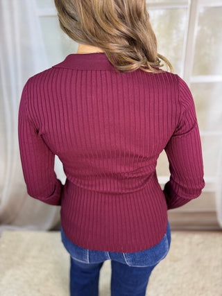 Ribbed Collared Cardigan