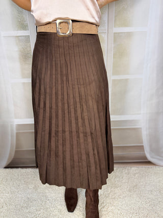 Pleated Suede Maxi Skirt