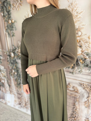 Satin Sweater Mixed Dress