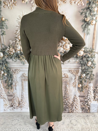 Satin Sweater Mixed Dress