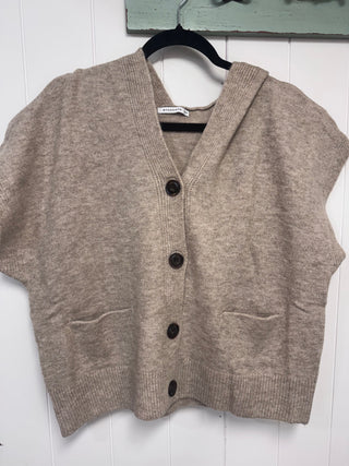 Hooded Button-Front Knit Vest Sweater