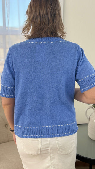 Short Sleeve Stitch Knit Cardigan - V - Rae’s Boutique