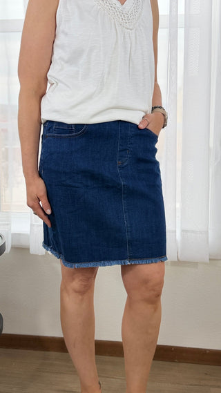 Tribal Raw Edge Denim Skirt - V - Rae’s Boutique