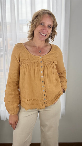 Tribal Raw Edge Blouse - V - Rae’s Boutique