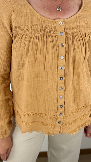 Tribal Raw Edge Blouse - V - Rae’s Boutique