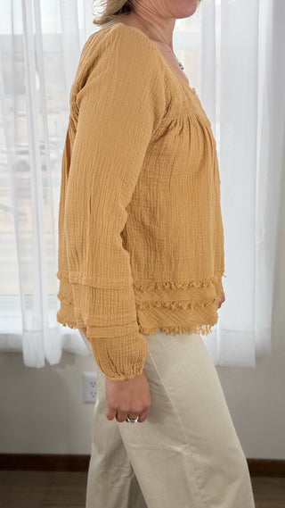 Tribal Raw Edge Blouse - V - Rae’s Boutique