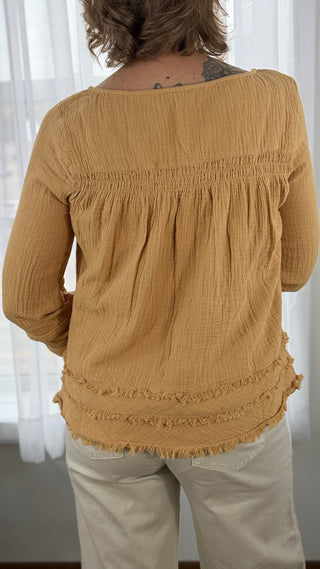Tribal Raw Edge Blouse - V - Rae’s Boutique