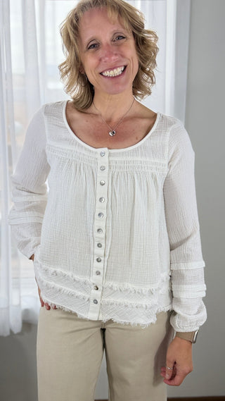 Tribal Raw Edge Blouse - V - Rae’s Boutique