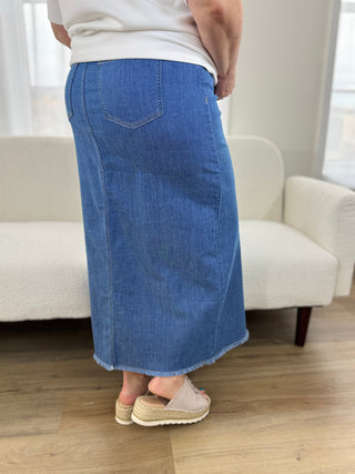 Tribal Denim Maxi Skirt - V - Rae’s Boutique