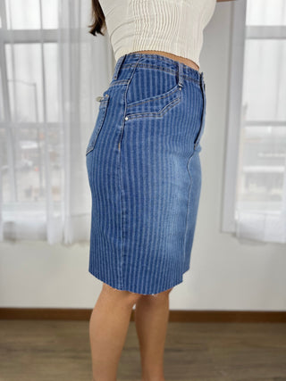 Risen Vintage Pinstripe Denim Skirt - V - Rae’s Boutique