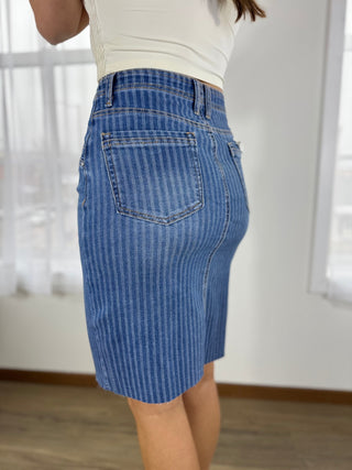 Risen Vintage Pinstripe Denim Skirt - V - Rae’s Boutique