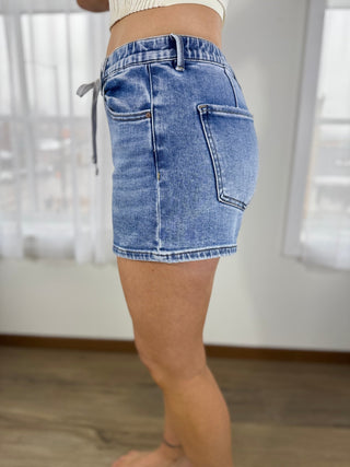 Risen Comfort Drawstring Denim Shorts - V - Rae’s Boutique