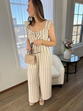 Everly Striped Gauze Jumpsuit - V - Rae’s Boutique