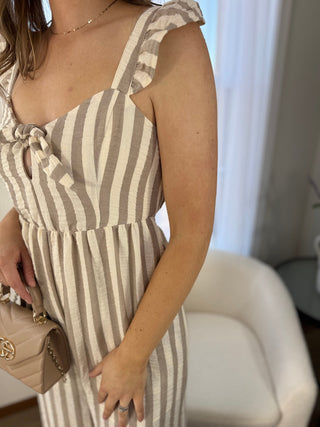 Everly Striped Gauze Jumpsuit - V - Rae’s Boutique