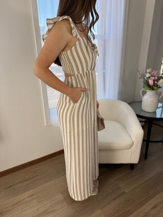 Everly Striped Gauze Jumpsuit - V - Rae’s Boutique