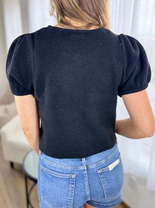 Audrey Puff Sleeve Cardigan - V - Rae’s Boutique