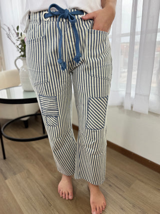 Retro Striped Utility Patchwork Pants