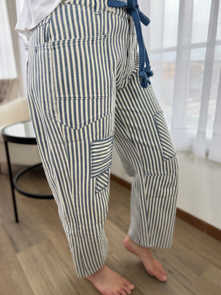 Retro Striped Utility Patchwork Pants